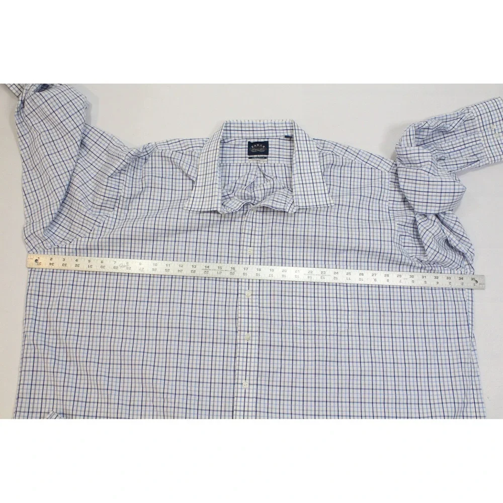 Eagle Shirtmakers Mens 22 37/38 Tall Fit Blue White Check Non-Iron Dress Shirt